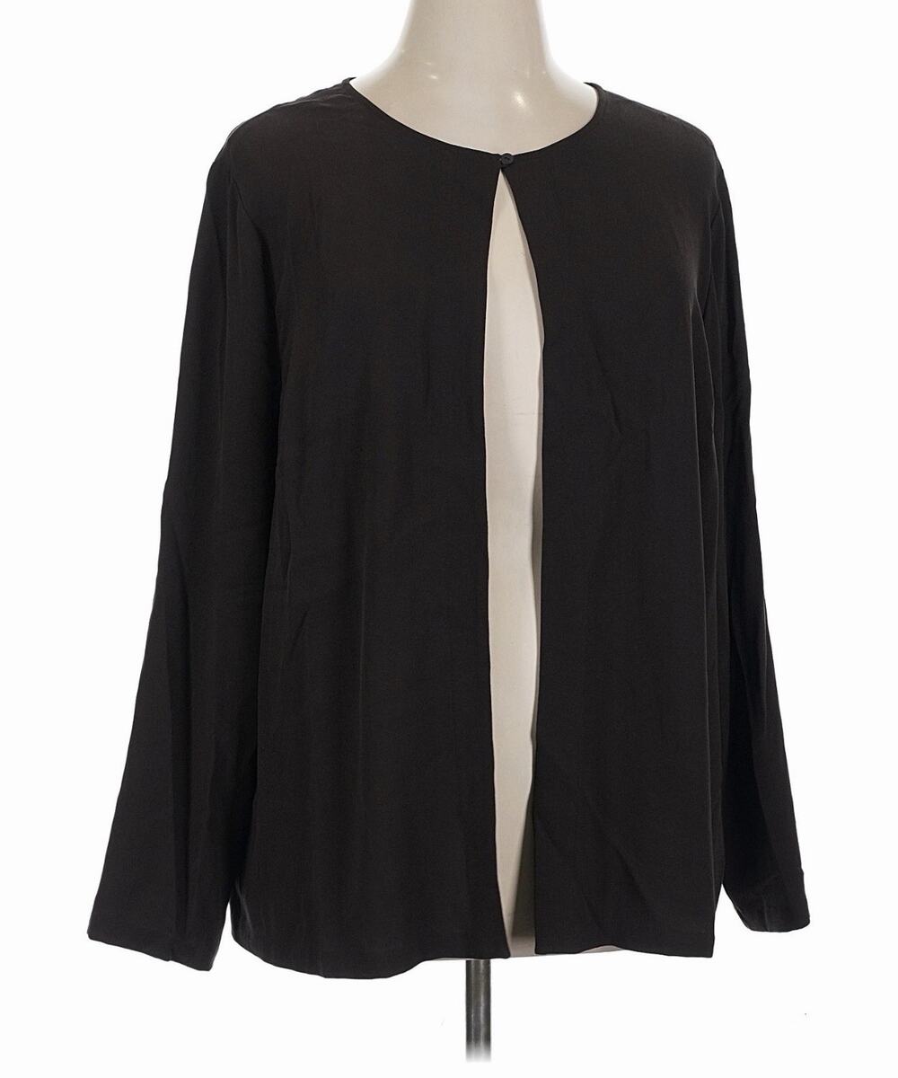 Eileen Fisher 100% Silk Chocolate Brown Open Front 1X Top Quiet Lux Old Money